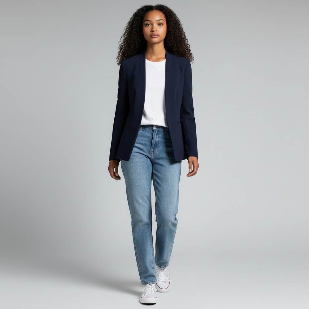 J.Crew‎ Open Front Blazer Women Size 00 Navy Blue Excellent Collarless Workwear